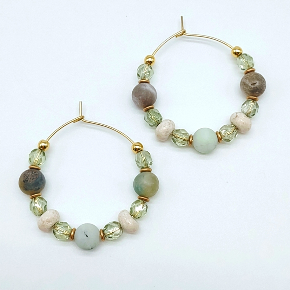 Natural Amazonite Stone Hoop Earrings